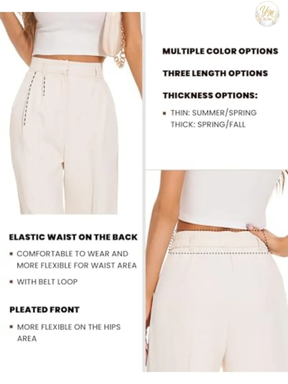 Wide Leg Dress Pants Women High Waist Pleated Front Zipper Slacks Business